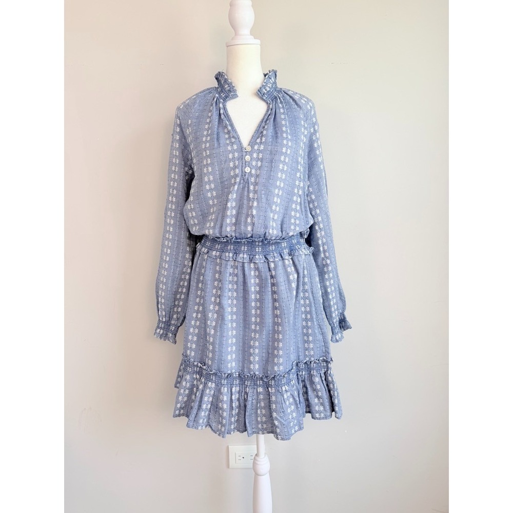 Veronica Beard Espie Smocked Mini Dress Medium Cotton Boho Prairie Cottagecore - Picture 2 of 10